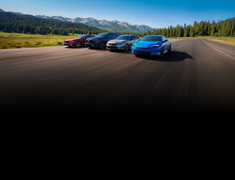 2027 Honda Electrification lineup, showing Civic Sedan, CR-V and Accord, driver's view cruising alone a road. 2027 Honda Electrification lineup, showing Civic Sedan, CR-V and Accord, driver's view cruising alone a road.